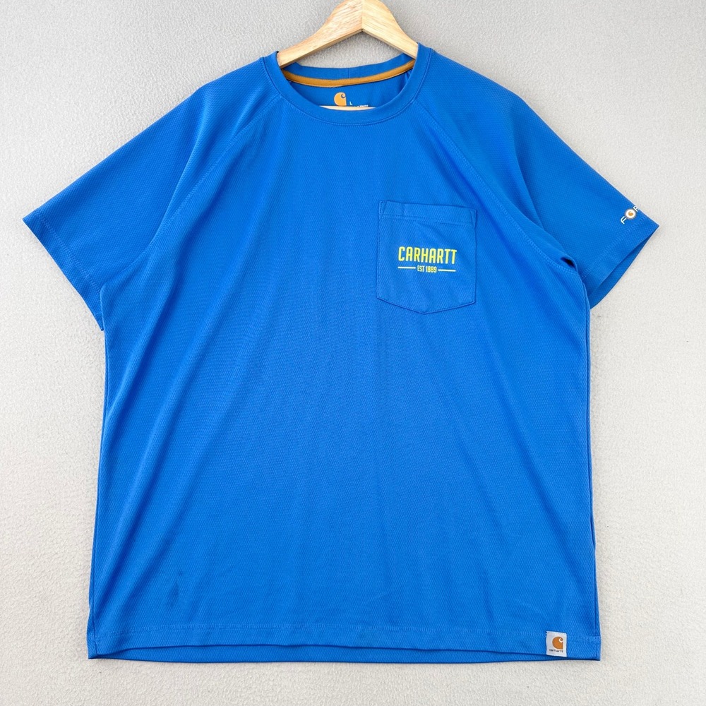 Carhartt T-Shirt Mens Large Blue Short Sleeve Fishing Performance Tee Outdoor